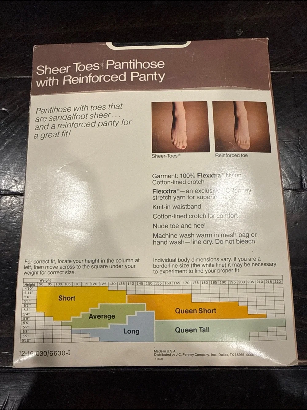 Vintage 70s JCPenney Sheer Toes Pantyhose Black Size Long Reinforced Panty NIP